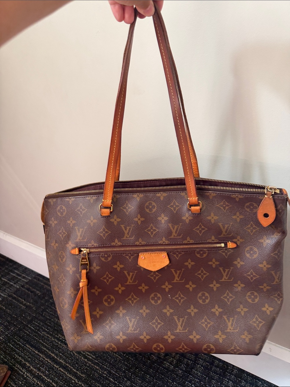 Louis Vuitton Monogram Canvas Tote in Brown with Tan Trim